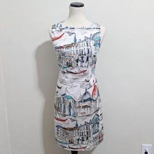 Chetta B Watercolor Venice Scenic Sheath Dress